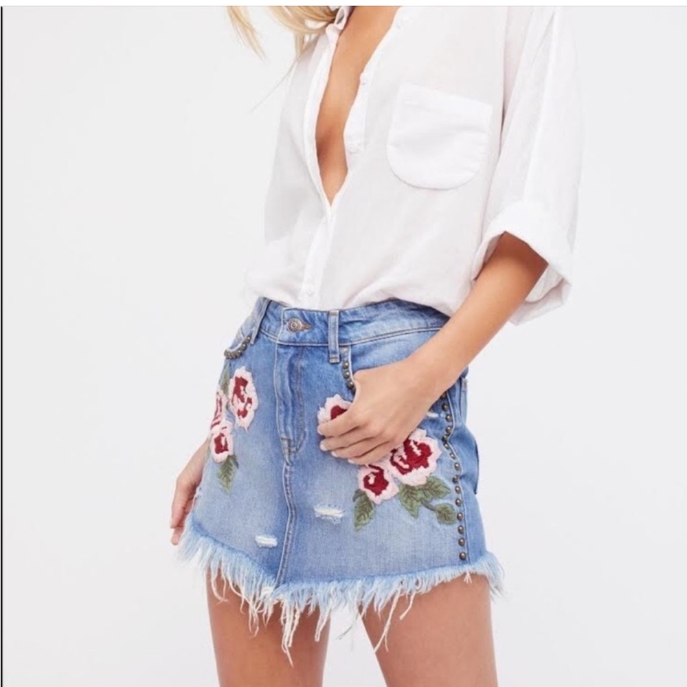 Free People Embroidered Mini Skirt